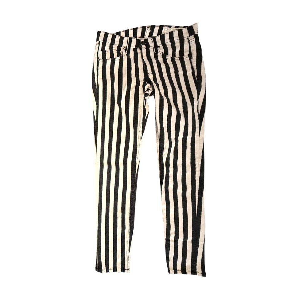 Rag & Bone Capri Benton Stripe Jeans Womens 27 Black White Vertical Stripes